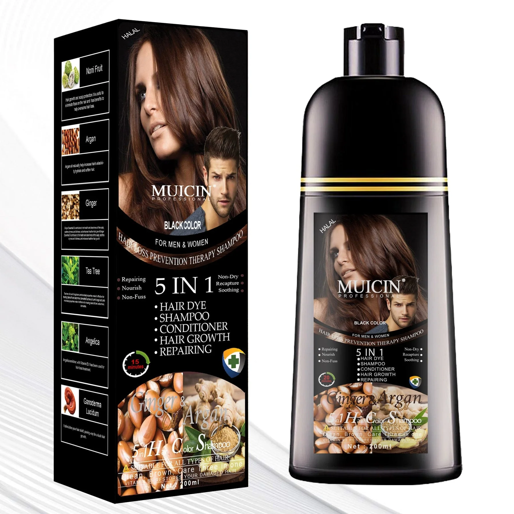 Muicin Hair Color Shampoo Black 5In1 200ML