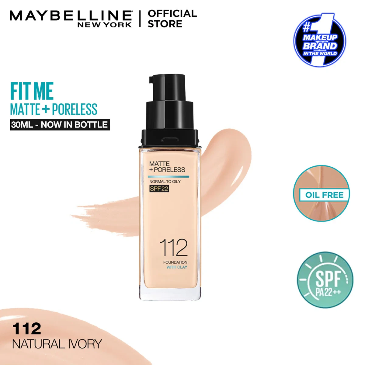 Maybelline Foundation Fit Me Glass 112 Matte + Poreless 30ML